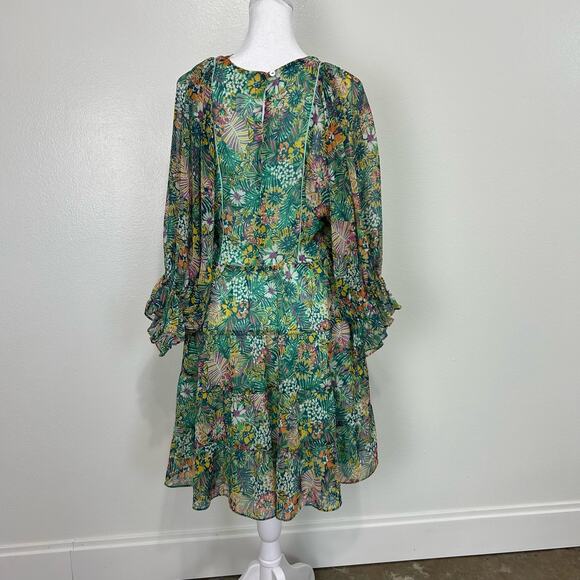 Kotidiano Floral Salma Dress Sheer Made in Spain Small Puff Sleeves Ruffle Boho - Picture 7 of 13